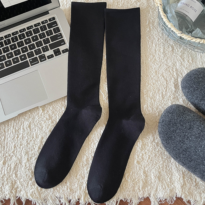 Vớ Dài Dưới Gối Nữ Trơn Vintage - Tất Gân Tăm Cotton Co Giãn