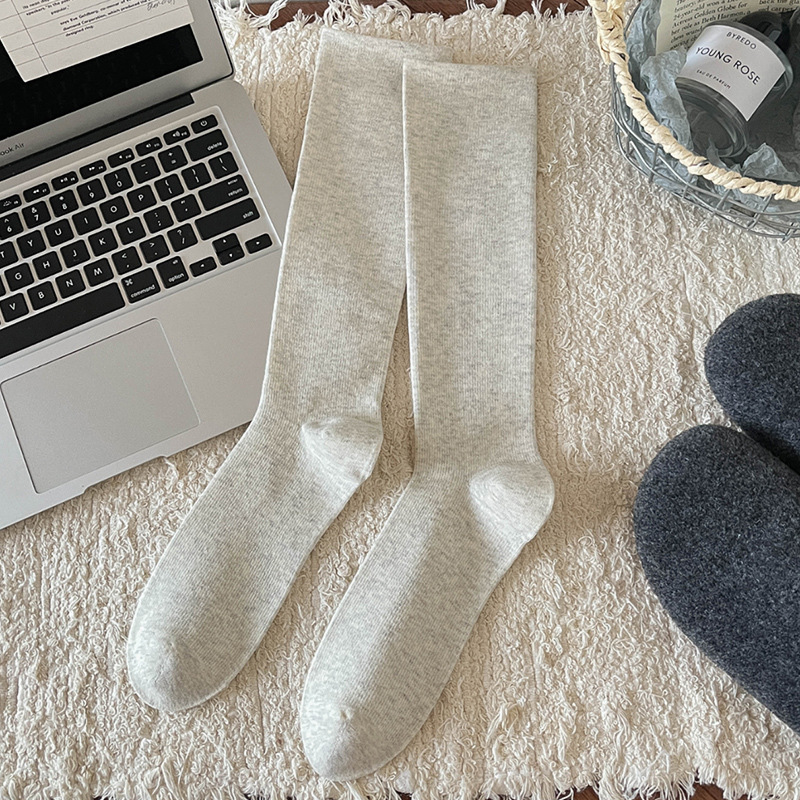 Vớ Dài Dưới Gối Nữ Trơn Vintage - Tất Gân Tăm Cotton Co Giãn