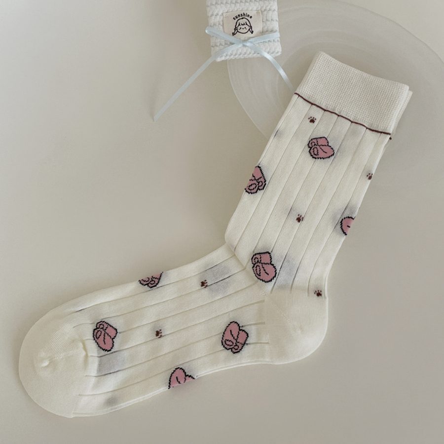 Vớ Cổ Trung Nữ Họa Tiết Chú Chó Kẹo Ngôi Sao Dễ Thương - Tất Cotton Dệt Lỗ Phong Cách Nhật Bản