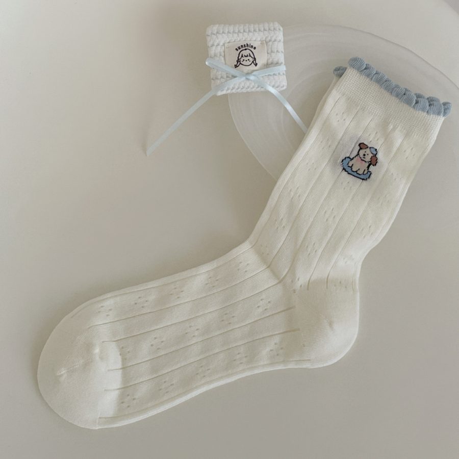 Vớ Cổ Trung Nữ Họa Tiết Chú Chó Kẹo Ngôi Sao Dễ Thương - Tất Cotton Dệt Lỗ Phong Cách Nhật Bản