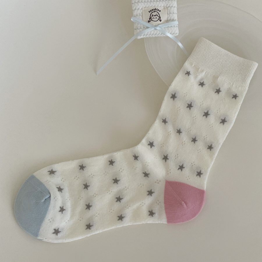 Vớ Cổ Trung Nữ Họa Tiết Chú Chó Kẹo Ngôi Sao Dễ Thương - Tất Cotton Dệt Lỗ Phong Cách Nhật Bản