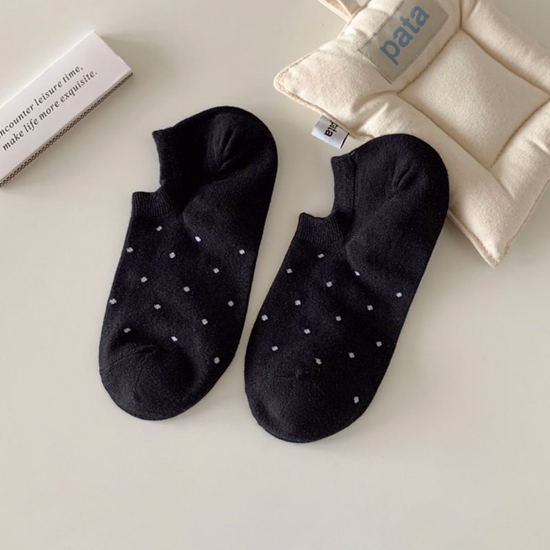 Vớ Lười Cổ Thấp Nữ Chấm Bi Nhỏ - Tất Cotton Chống Tụt Gót Phong Cách Nhật Bản