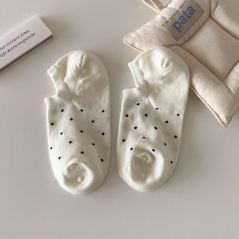 Vớ Lười Cổ Thấp Nữ Chấm Bi Nhỏ - Tất Cotton Chống Tụt Gót Phong Cách Nhật Bản