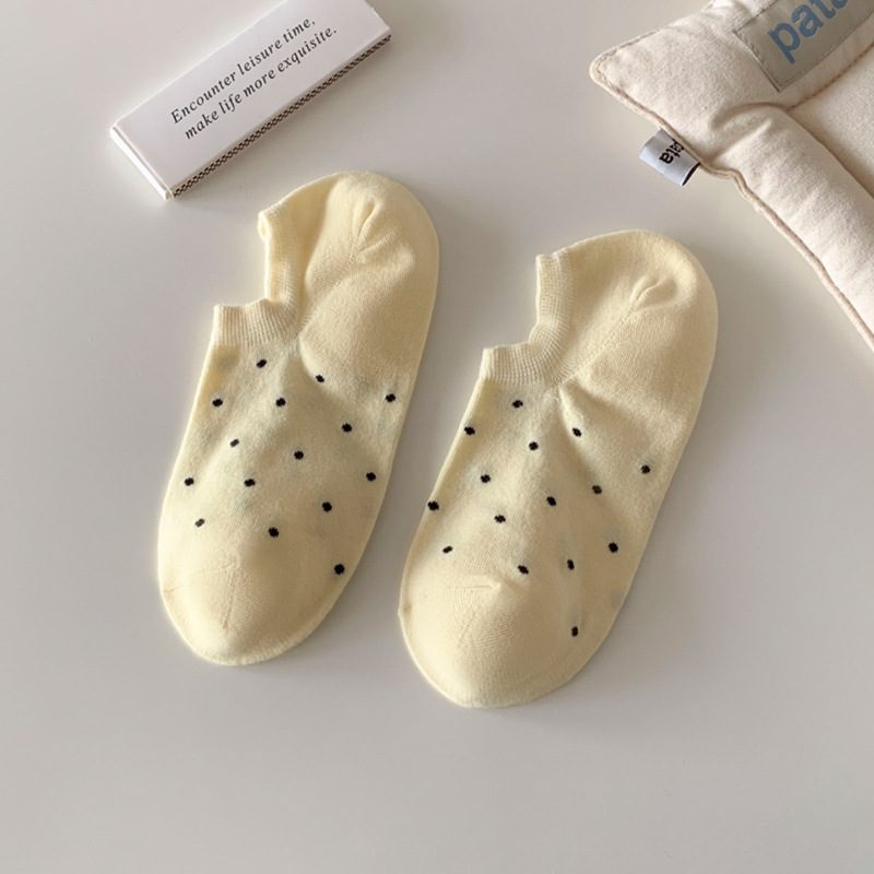 Vớ Lười Cổ Thấp Nữ Chấm Bi Nhỏ - Tất Cotton Chống Tụt Gót Phong Cách Nhật Bản