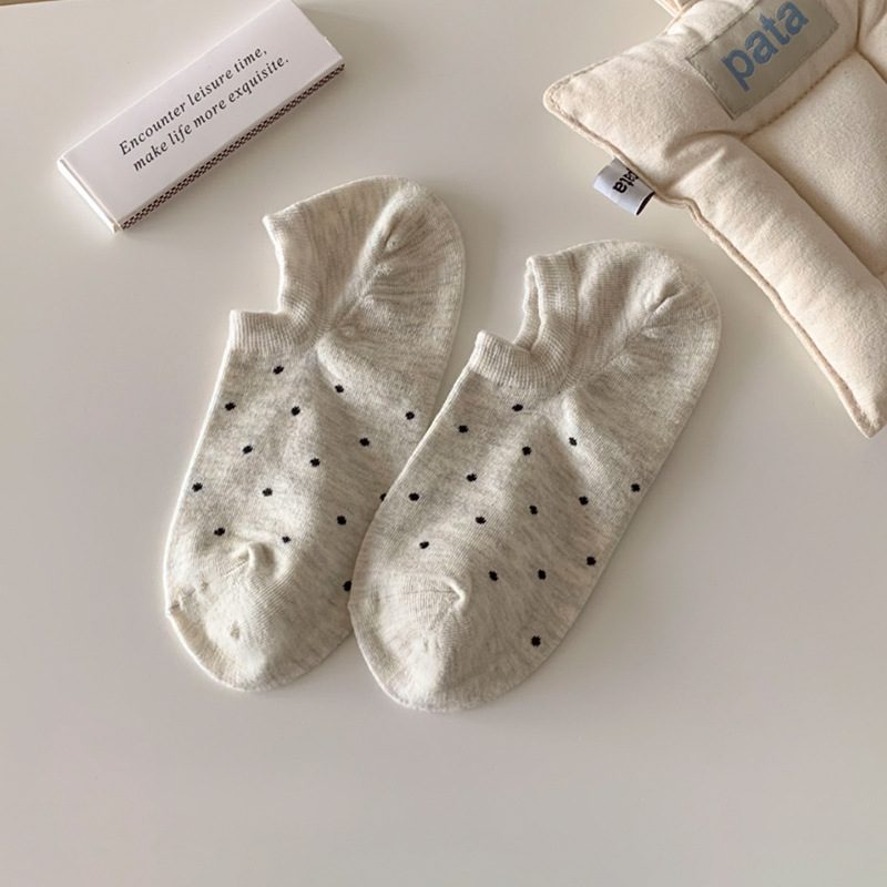 Vớ Lười Cổ Thấp Nữ Chấm Bi Nhỏ - Tất Cotton Chống Tụt Gót Phong Cách Nhật Bản