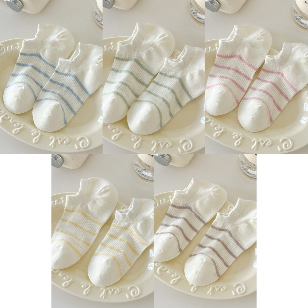 Vớ Lười Cổ Thấp Nữ Kẻ Sọc Ngang Mảnh Pastel - Tất Cotton Mỏng Thoáng Mát Phong Cách Hàn Quốc