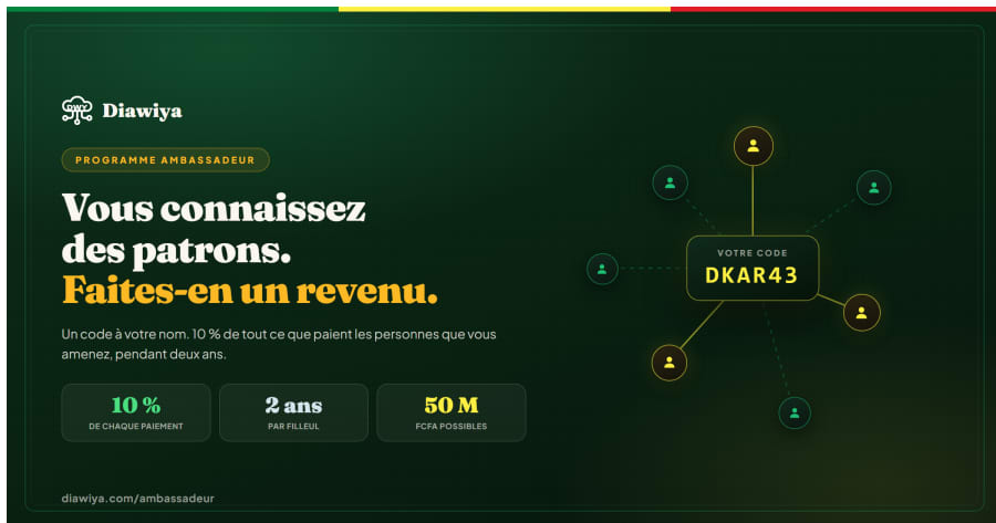 Programme ambassadeur Diawiya — 10 % pendant 2 ans