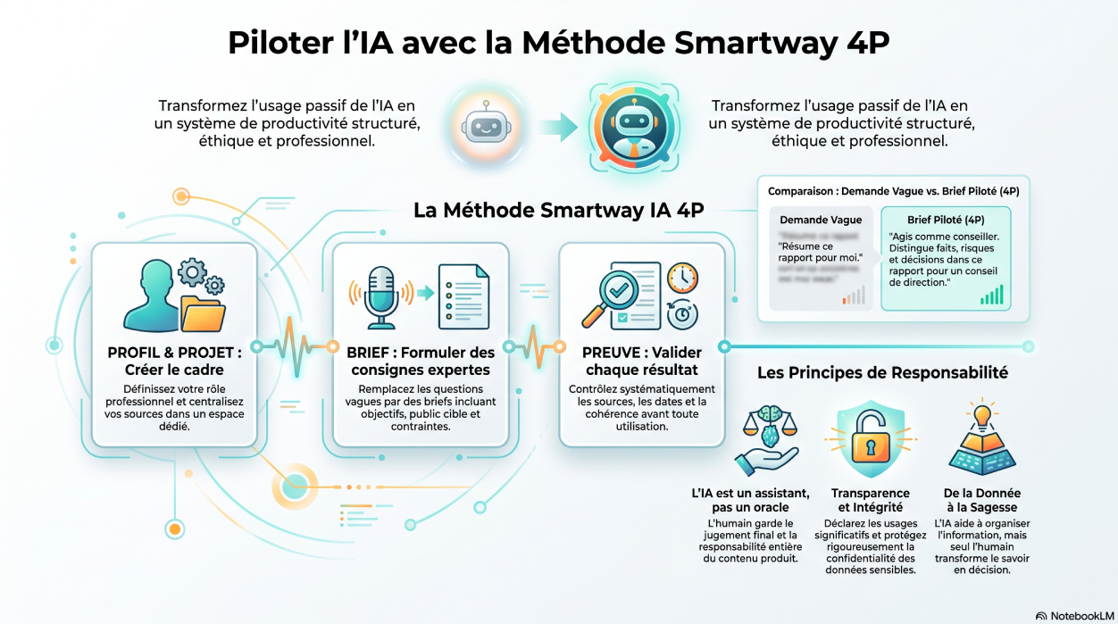 Piloter l’Intelligence Artificielle : méthode Smartway IA 4P, checklists et charte d’usage