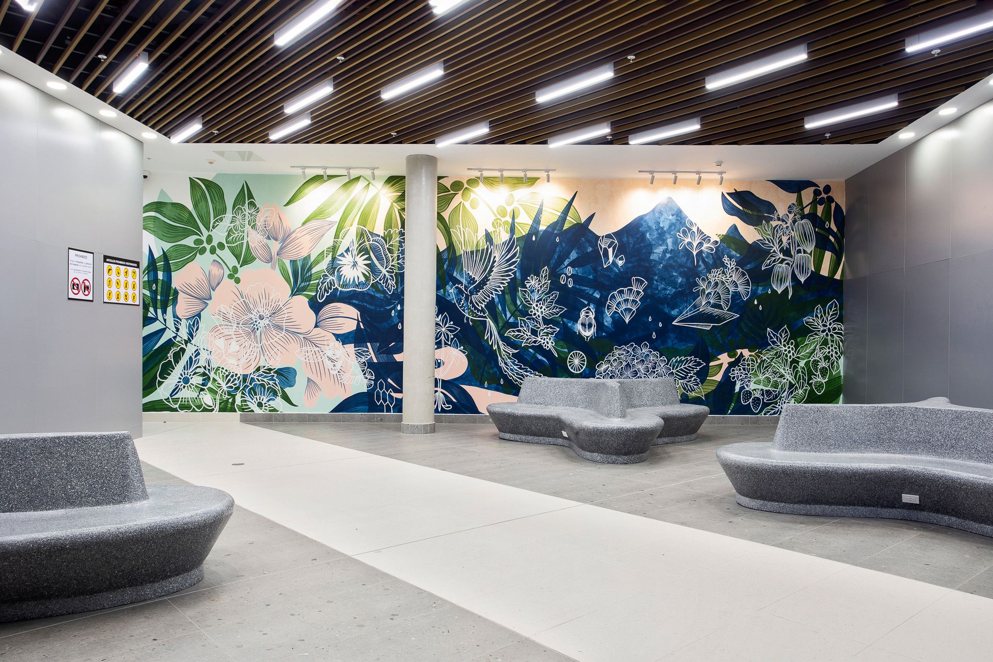 Waiting lounge with colorful wall