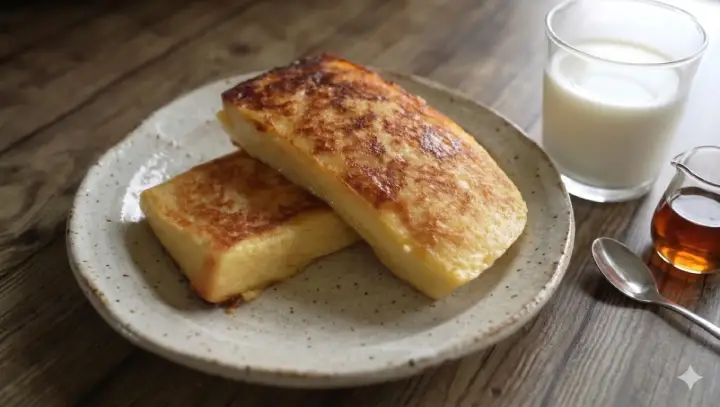 브런치로 즐기기 좋은 프렌치 토스트와 시럽, 우유