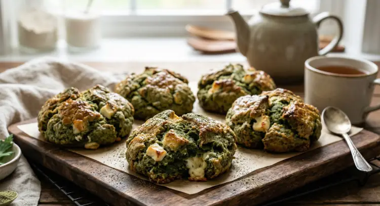 Freshly baked Mugwort Cream Cheese Scone with golden crust and soft texture