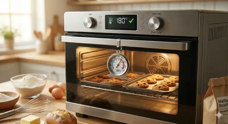 오븐 온도계를 걸어 표시 온도와 실제 온도 차이를 확인하는 홈베이킹 가이드 이미지