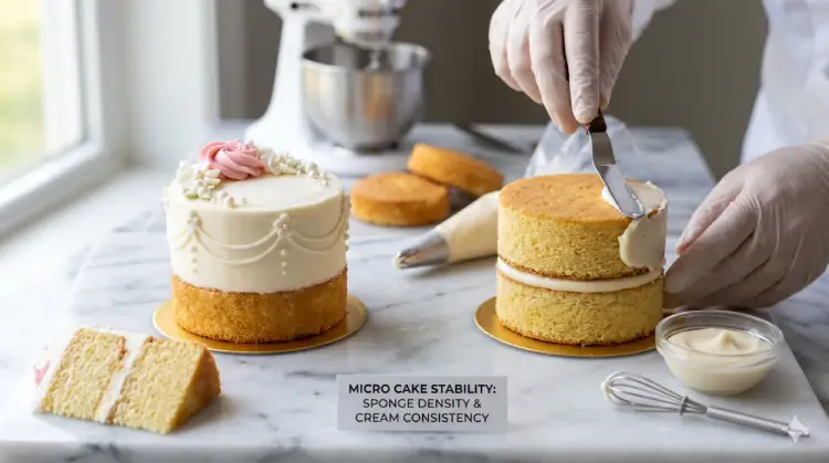 작은 사이즈의 마이크로 케이크와 구조 안정성을 설명하는 이미지