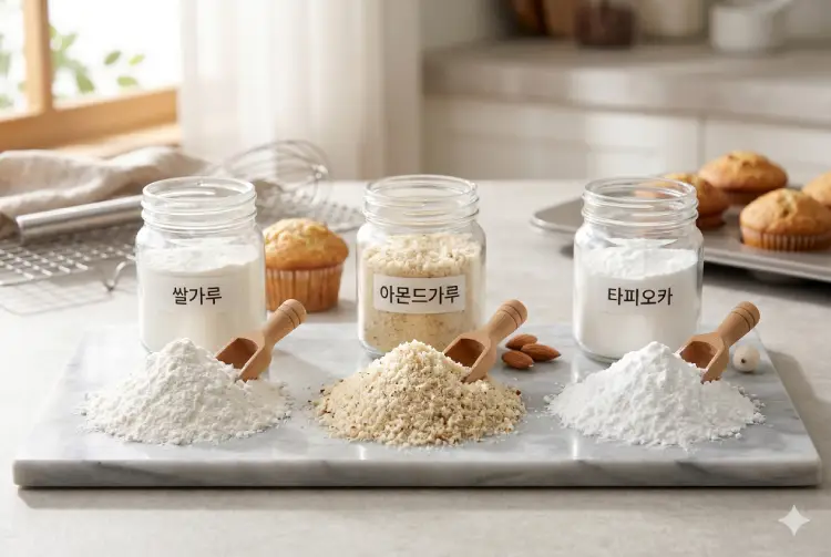 쌀가루·아몬드가루·타피오카 글루텐프리 베이킹 재료 비교