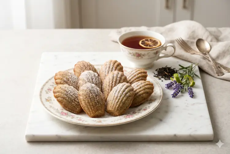 얼그레이 마들렌 &mdash; 배꼽이 봉긋하게 올라온 조개 모양 완성 컷