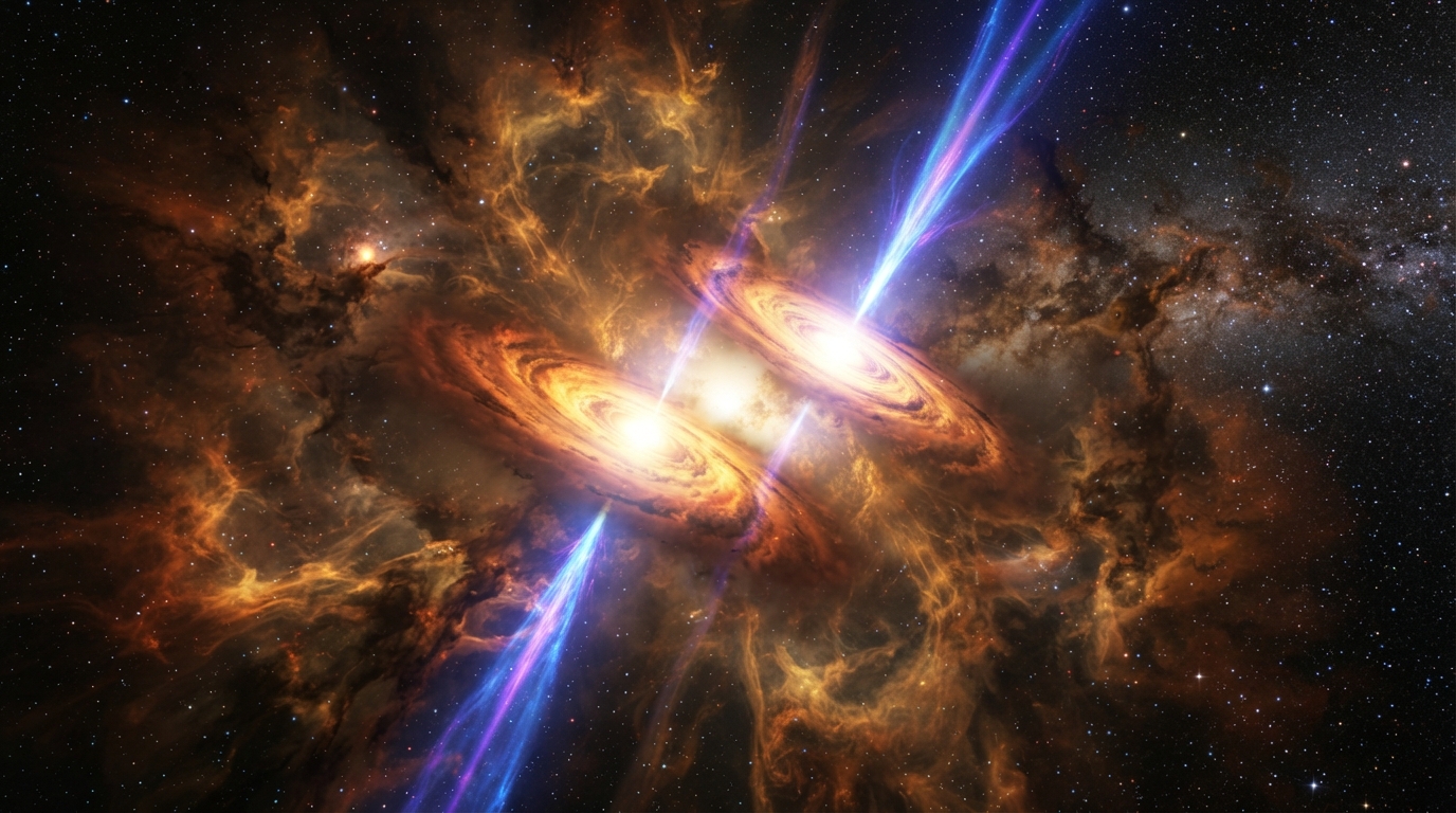 Massive Stars Forming Binary System Captured in Real Time: How ALMA Uncovered a 60-Year-Old Cosmic Collision - Science News