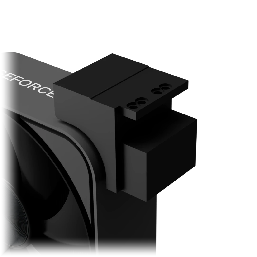 A custom Optimist support bracket that screws onto the case frame, bracing the extended graphics card