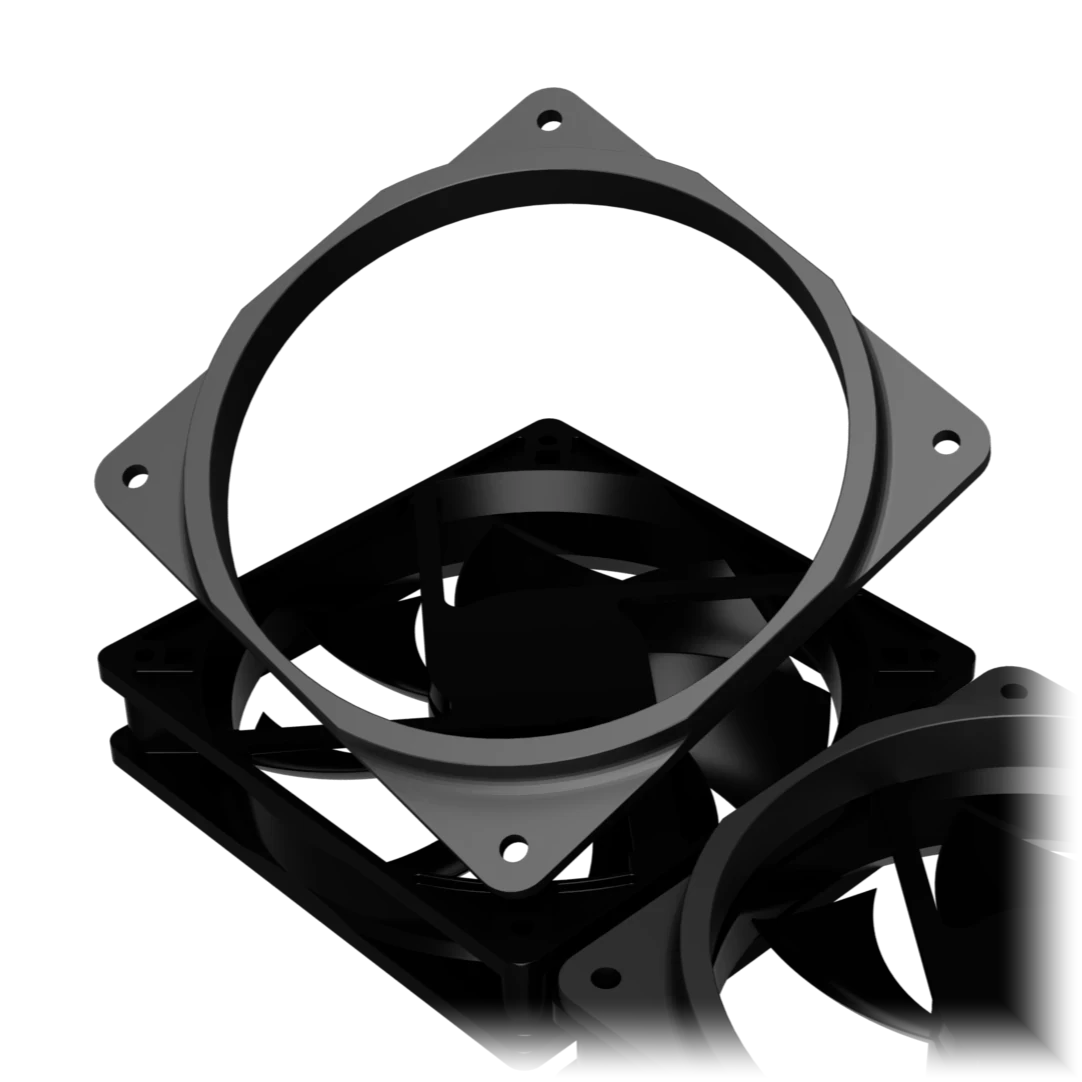 Custom air ducts fitted to the Dusk top exhaust fans, channelling hot air cleanly out of the chassis