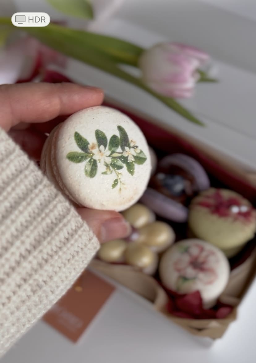 Neroli (Orange) & Date & Pistachio in Chocolate macarons