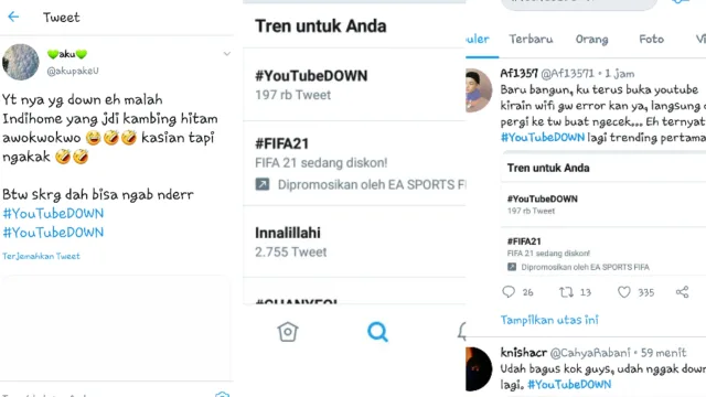 Sempat Mengalami Down, Warganet Keluhkan YouTube di Twitter