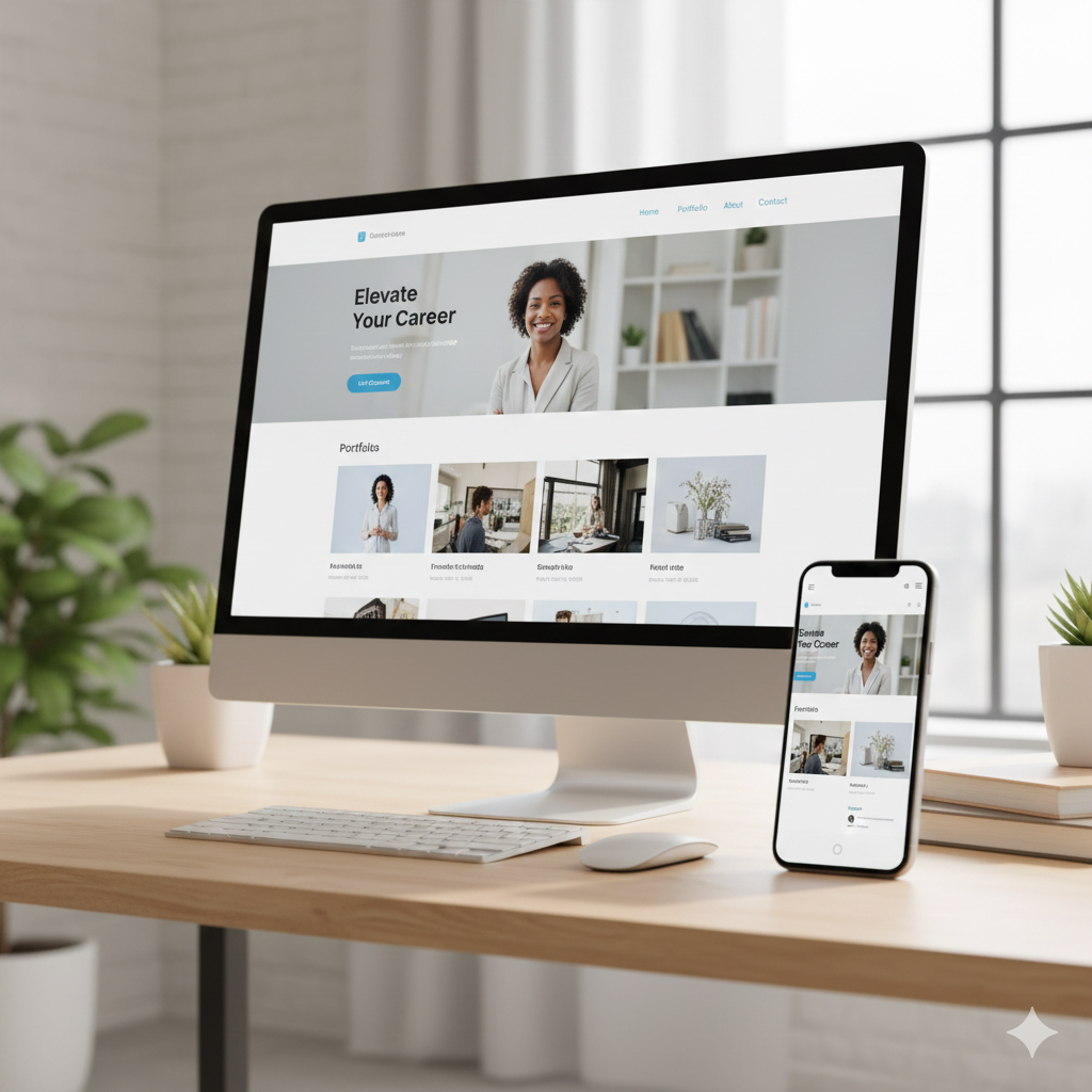Modern professional website design showing responsive layout on desktop and mobile devices