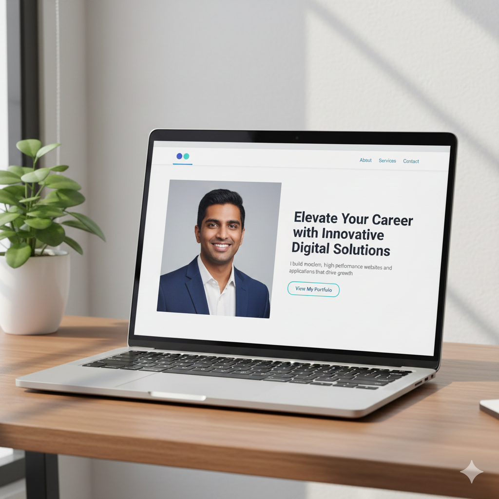 Professional website hero section featuring career headline and call-to-action button
