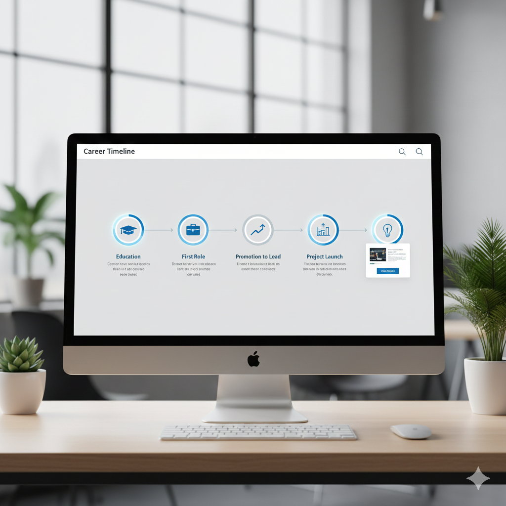 Interactive career timeline displaying professional experience with visual milestones