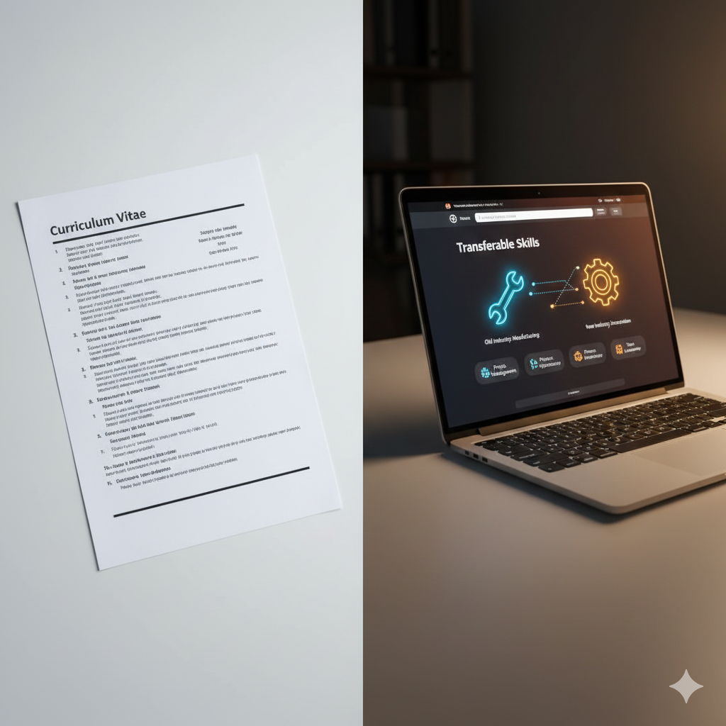 Comparison between career changer application and traditional candidate showing positioning differences