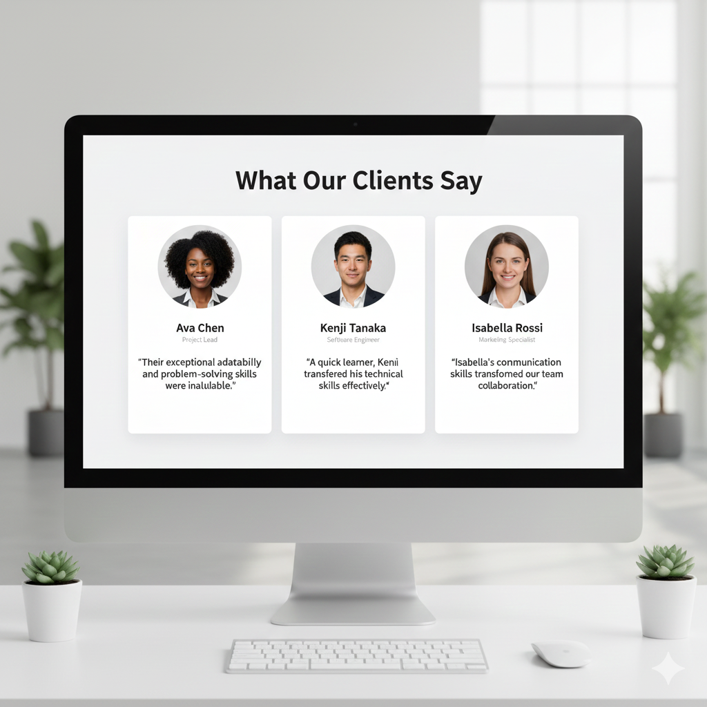 Professional testimonials emphasizing transferable skills and adaptability