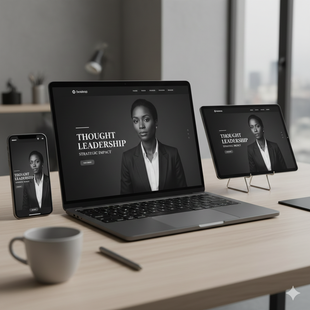 Premium professional website design for executive showcasing leadership achievements on luxury devices