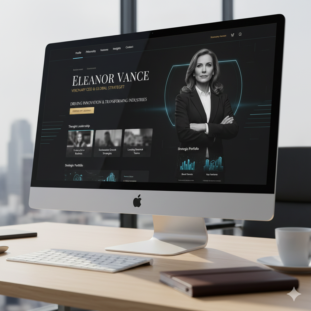 Professional executive website showing leadership profile, achievements, and thought leadership sections