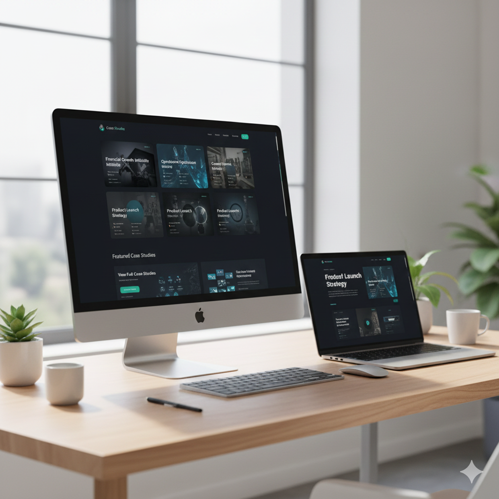 Professional portfolio integration on MeCV website showing project gallery and case studies