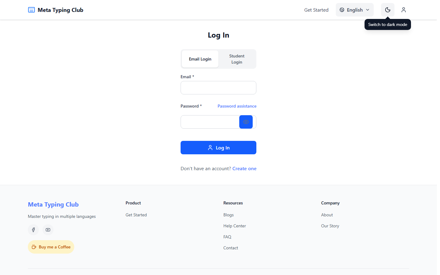 Sign up screen with email and password fields and a Sign Up button