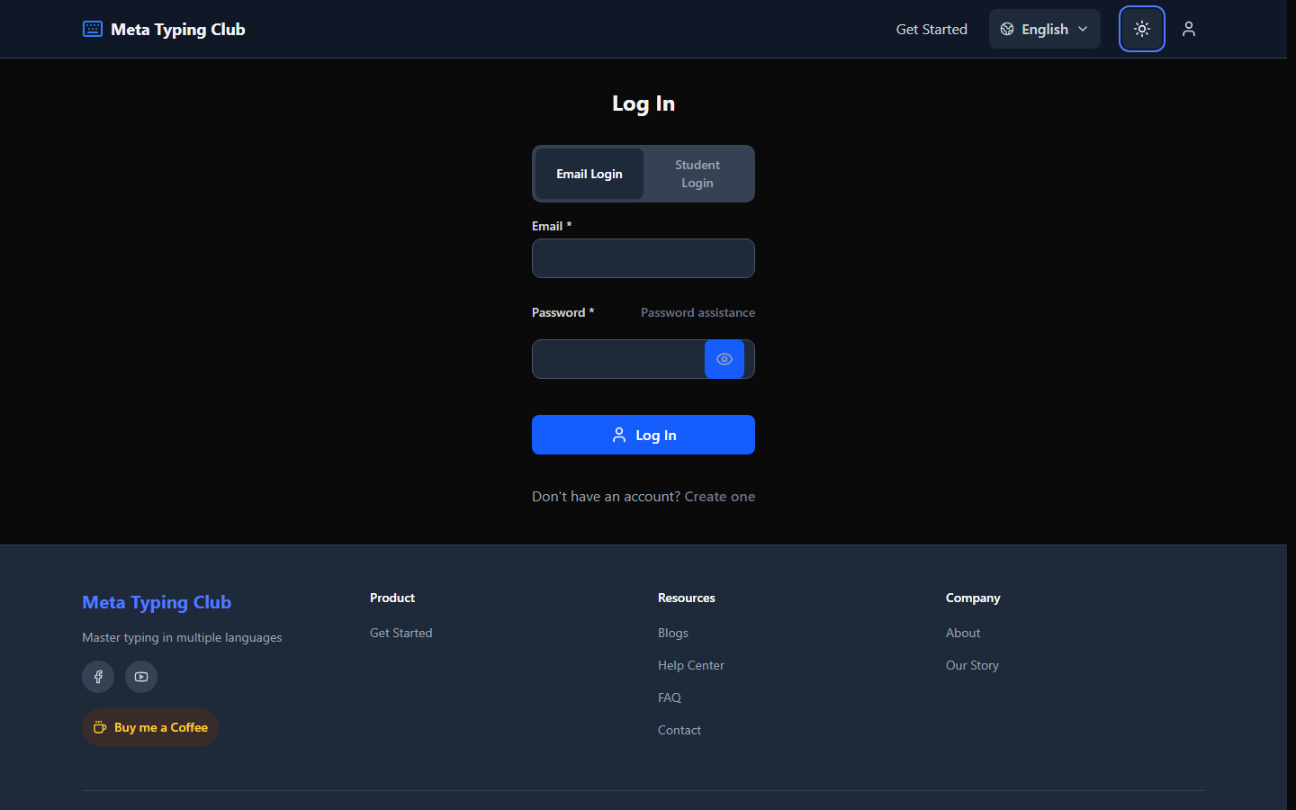 Interface shown in dark mode after toggling the theme