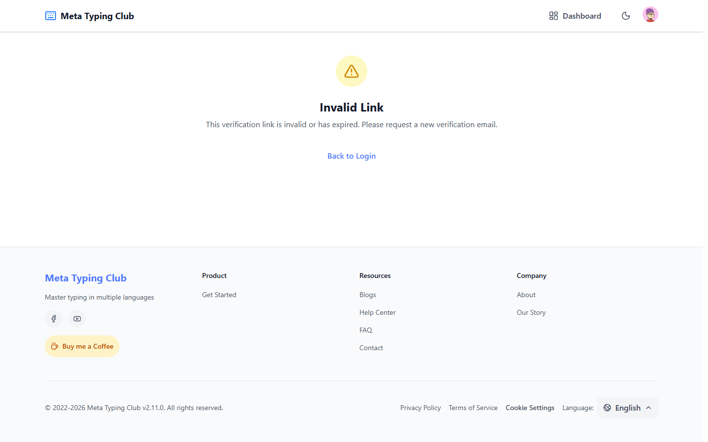 Notice telling the user to check their inbox for a verification email