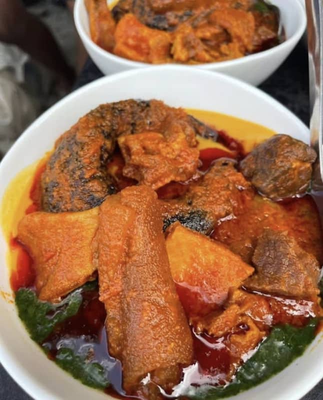 Amala gbegiri and ewedu with goat meat