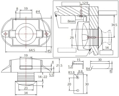 Vue 2 de Verrou Boutonpoussoir Avec