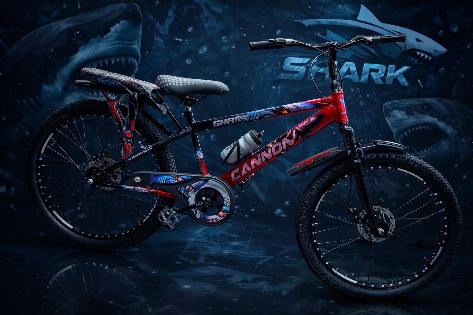 CANNON  SHARK IBC (WATER DECAD)  SHARK IBC 26T FRONT SHOCKER/STEEL RIM/DOUBLE DISC) for sale at cycle shop in Gandhinagar image 1