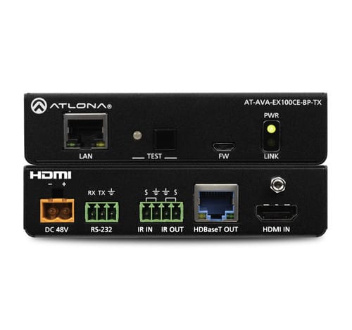 Atlona AT-AVA-EX100CE-BP-KIT Avance 4K/UHD HDMI Extender Kit: transmitter front and back shown