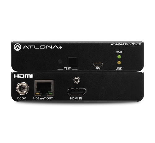 Atlona AT-AVA-EX70-2PS-KIT Avance 4K/UHD HDMI Extender Kit: transmitter front and back shown