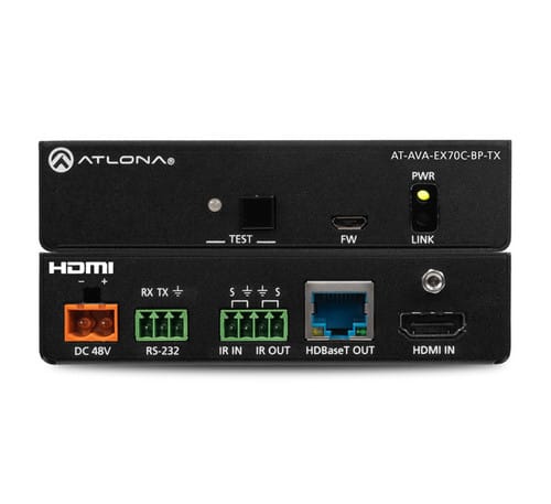 Atlona AT-AVA-EX70C-BP-KIT Avance 4K/UHD HDMI Extender Kit: transmitter front and back shown