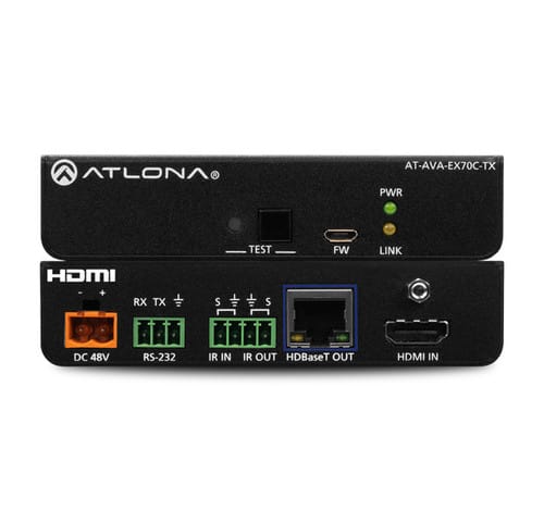 Atlona AT-AVA-EX70C-KIT Avance 4K/UHD HDMI Extender Kit: transmitter front and back shown