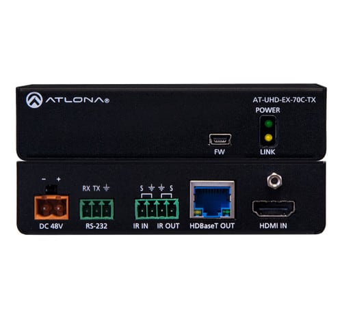 Atlona AT-UHD-EX-70C-TX 4K/UHD HDMI Over HDBaseT Transmitter (front and back shown)