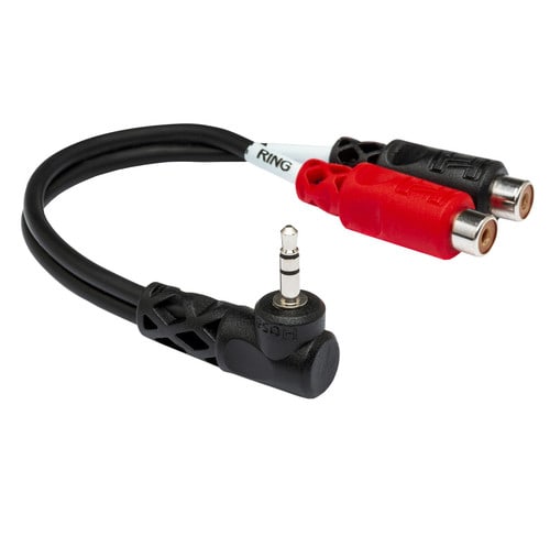 Hosa YRA-167 Right-Angle 3.5mm TRS to Dual RCAF Stereo Breakout Cable