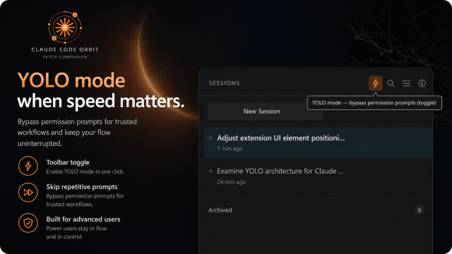 YOLO mode button in the sessions header