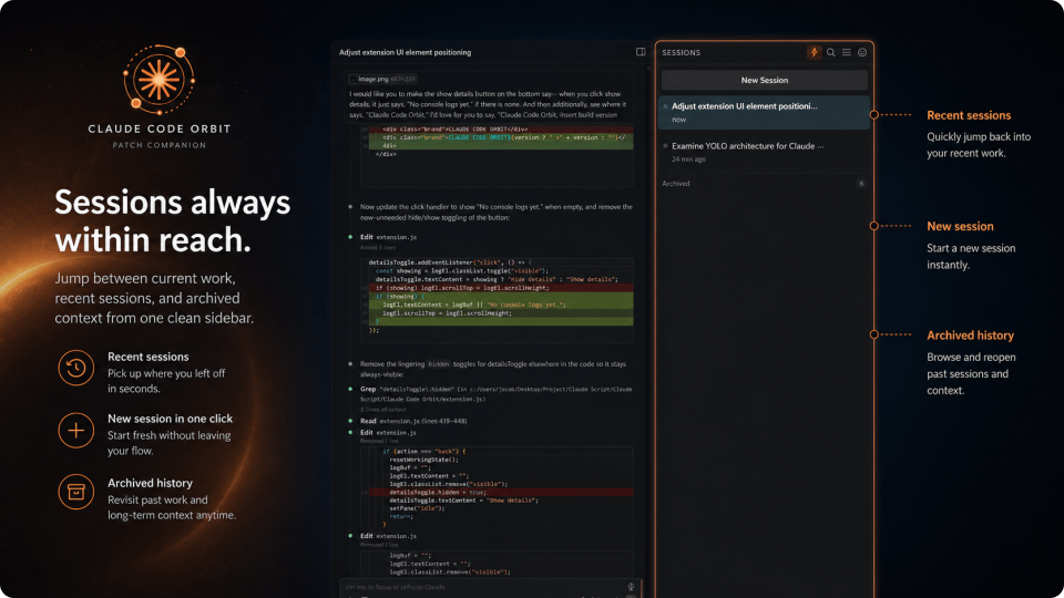 Claude Code Orbit — patched sessions panel