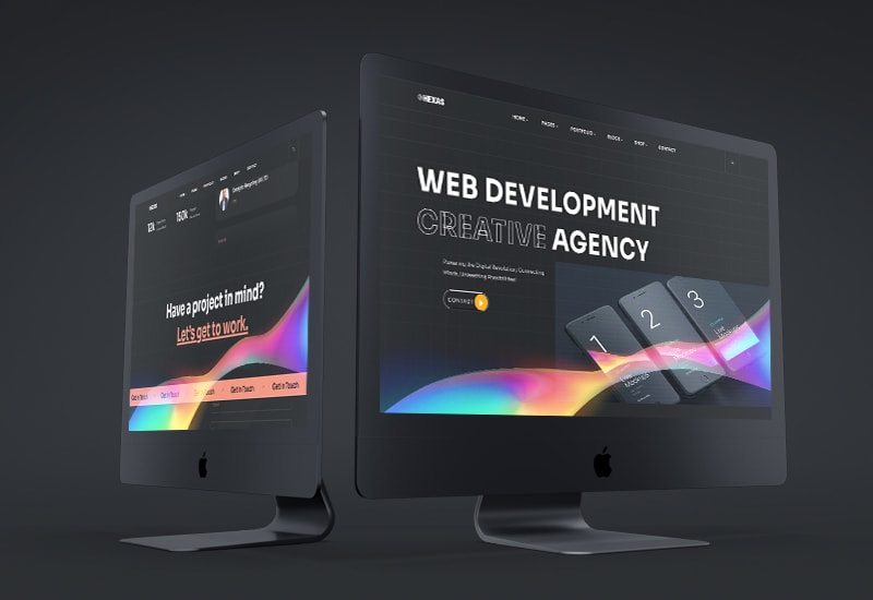 Two computer screens displaying a website design | HEXAS Web Design & Softawre Development