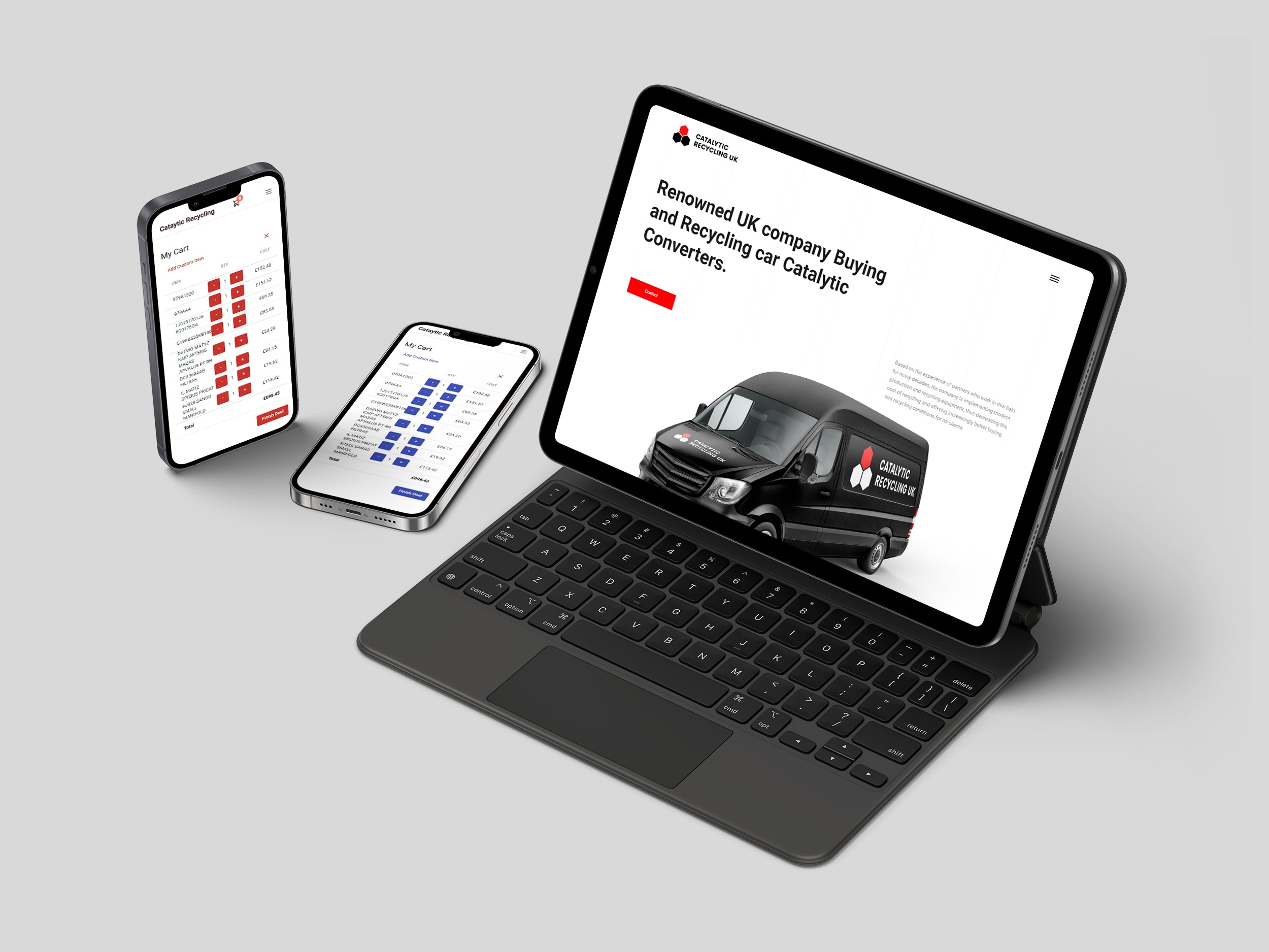 Two phones and a tabled displaying an ERP system with a website | HEXAS Web Design & Softawre Development