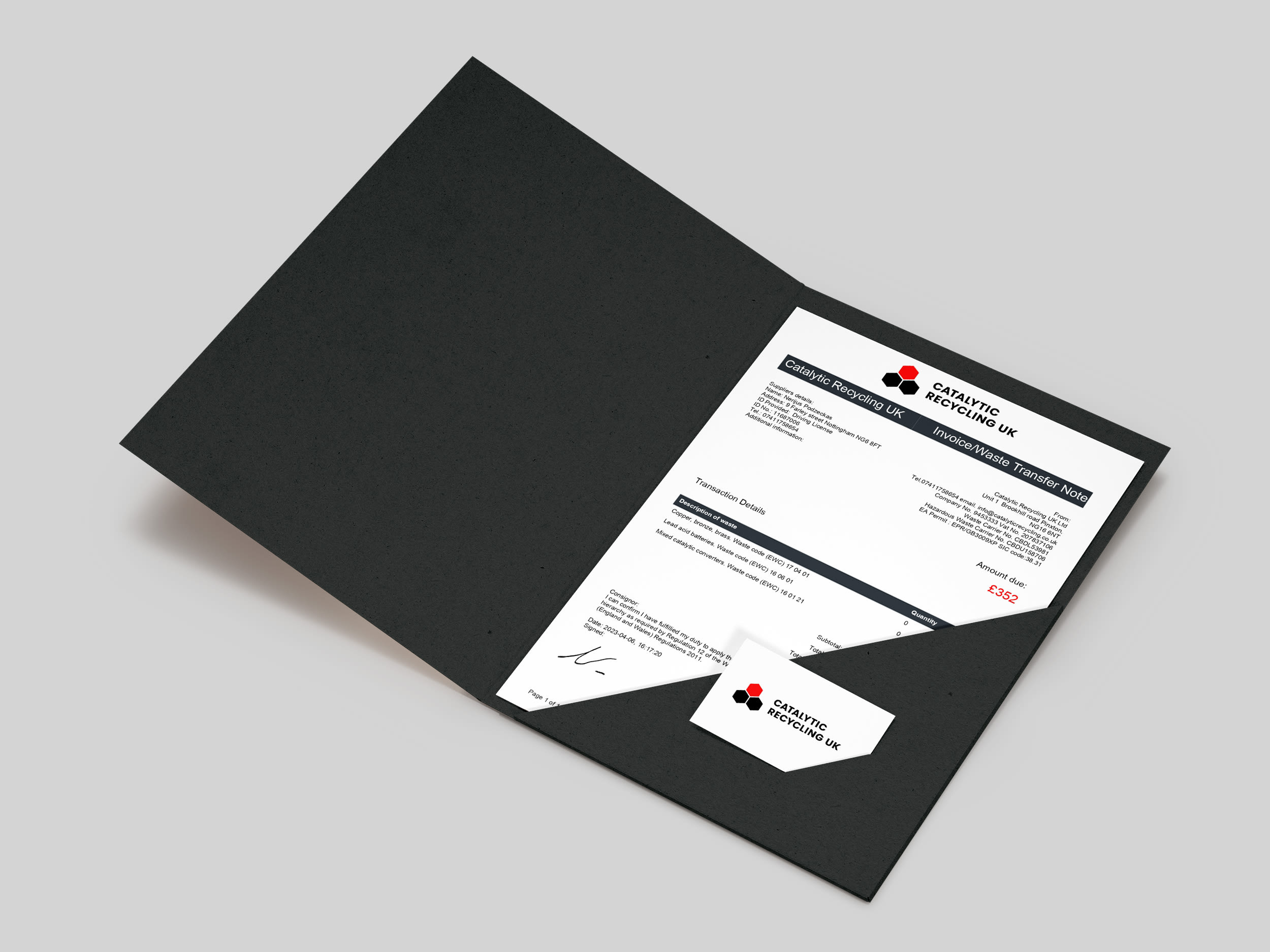 Invoice with a matching Business Card | HEXAS Web Design & Softawre Development