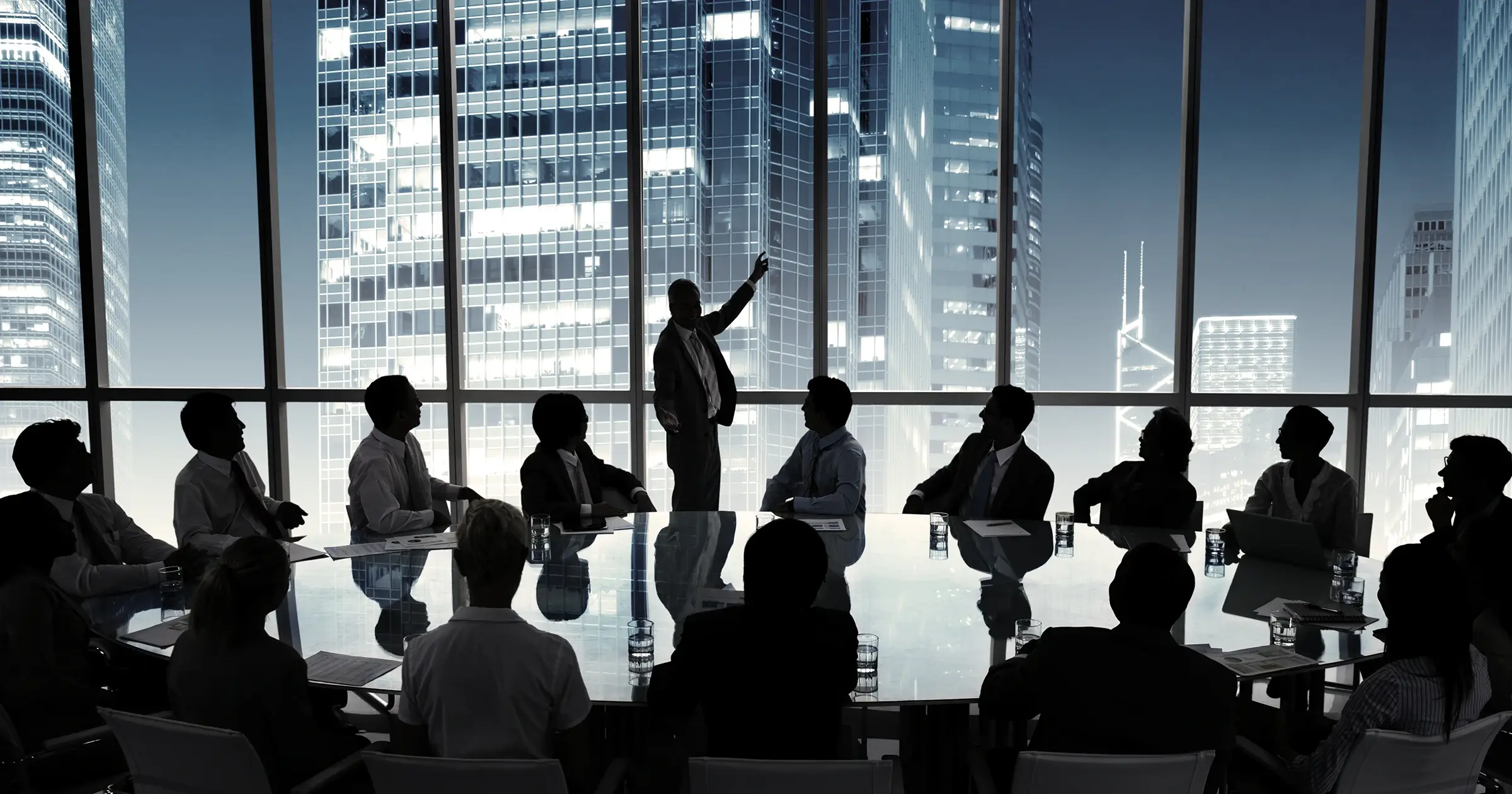 Man leading a group of business people